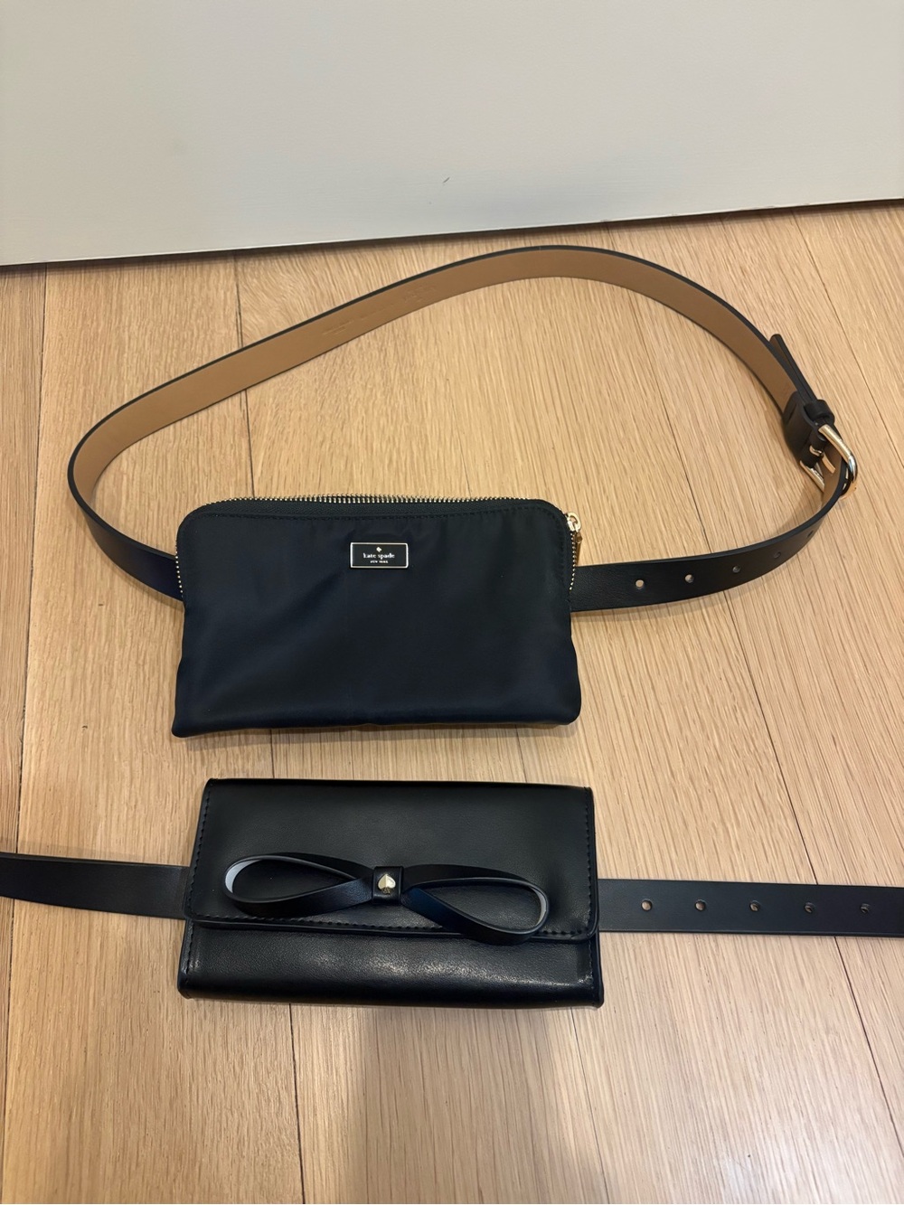 Kate Spade Black Nylon Belt Bag AND Matching Black Leather Mini Pouch Belt Bag